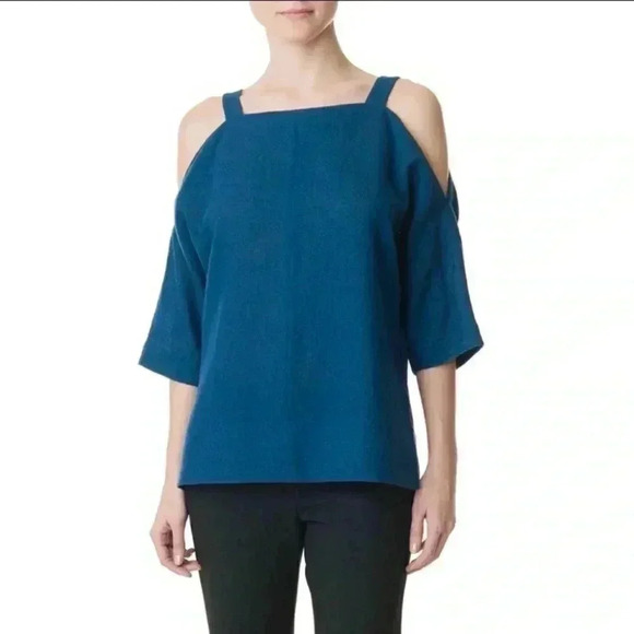 Tibi Royal Blue Cold Shoulder Cut Out Wool Blouse - Picture 1 of 15